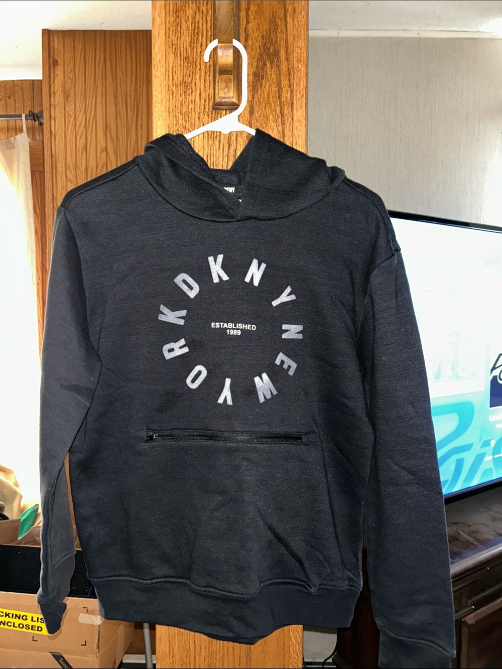 DKNY Black Circle Logo Pullover Hoodie